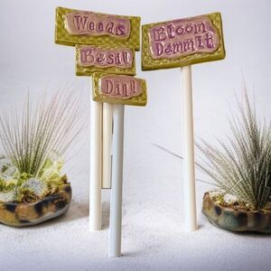 4 Pottery Garden Plant Marker Stakes‎ SML Pottery Susan Levine Cottage Herbs